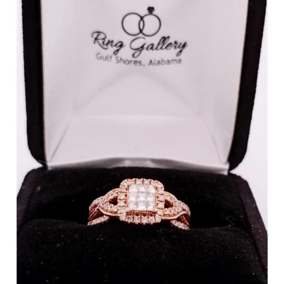 Diamond Engagement Ring Princess & Round 10K Rose Gold - Size 4,5,6,7 - Picture 6 of 12